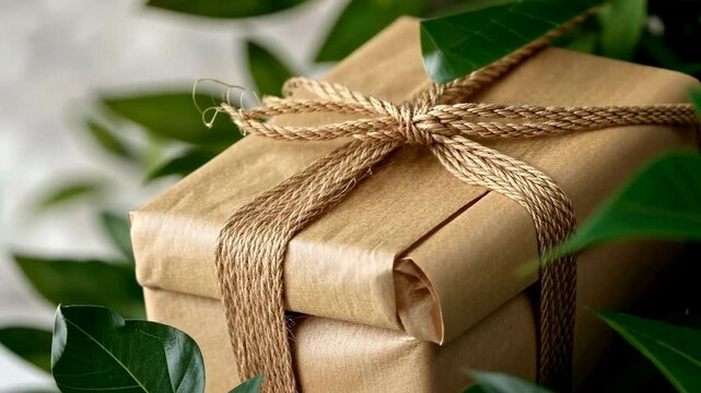 Eco-Friendly Gift Wrapped in Brown Paper with Jute Twine