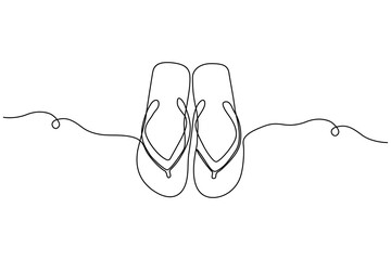 Summer flip flop foot Sandals continuous single line art outline Slippers vector icon