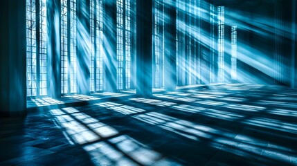 Abstract Geometric Light Rays Streaming Through Dark Windows Creating Dramatic Patterns