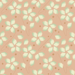 Botanical seamless pattern with translucent flowers and flowing lines in soft natural tones