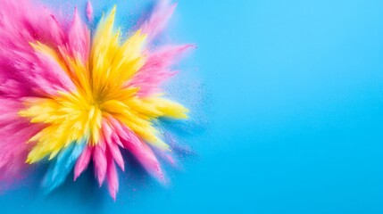 Obraz premium Pink Yellow Blue Color Explosion Burst - Vibrant explosion of pink, yellow, and blue powder, symbolizing energy, creativity, joy, freedom, and celebration.