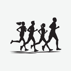 Running Silhouette Vector - Dynamic Group of Runners Illustration