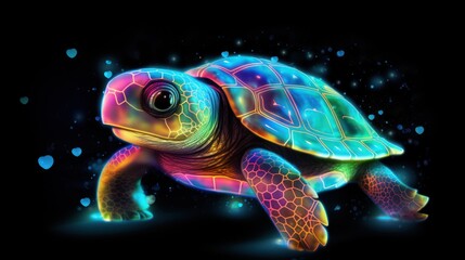turtle with a holographic effect on a black background