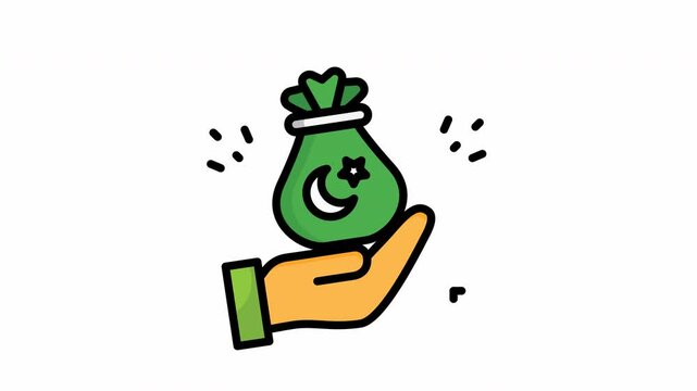  Infaq Icon, Filled Line style icon vector illustration, animated,animation,4k,alpha channel, Suitable for website, mobile app, print, presentation, infographic and any other project.