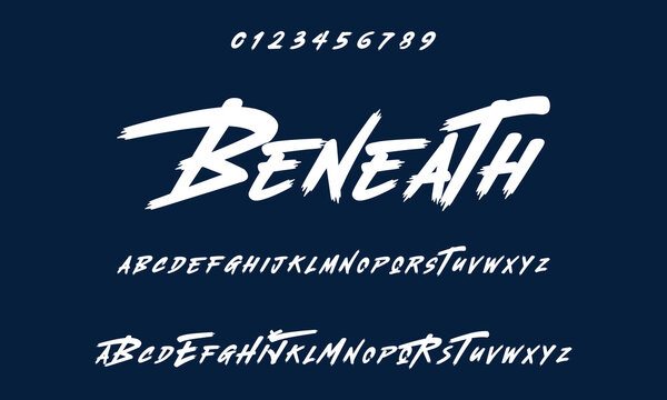 Hardest Brush Font. Hand Lettering Sketch Font. Vector Alphabet