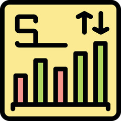 Colorful stock market analysis icon representing fluctuating trends with up and down arrows, symbolizing market volatility