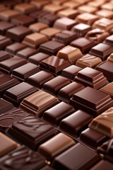Fototapeta premium Array of Dark Milk and White Chocolate Squares Pattern Close Up Food Sweet Dessert