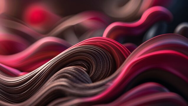 Abstract 3d background with swirling waves and rich red and brown colors and soft light