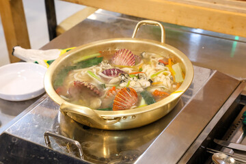 Korean traditional food. Seafood Kalguksu