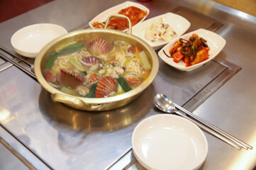 Korean traditional food. Seafood Kalguksu