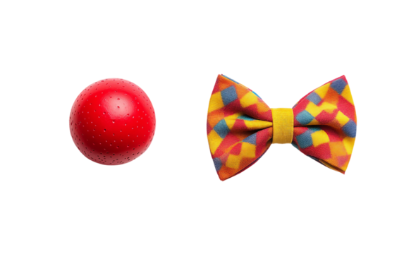 Fun Clown Nose with Colorful Bow Tie for Purim Celebration Isolated on transparent background.