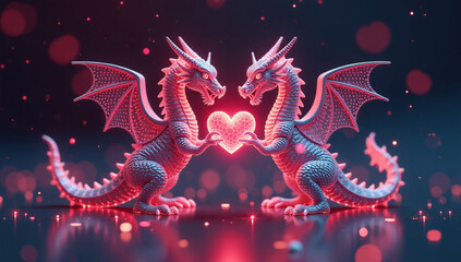 Dragon heart couple valentine day background 