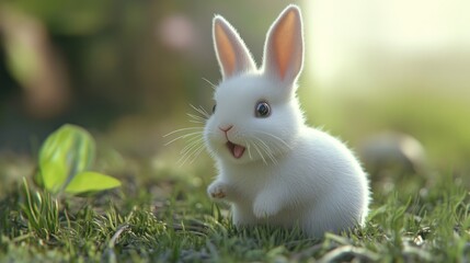 Adorable White Bunny in a Sunny Meadow