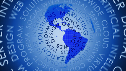 Technology business circle word cloud earth illustration.