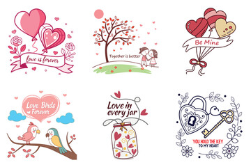 Bundle of Valentine's Day T-Shirt Design for all lovers on a white background.