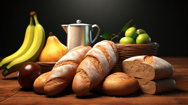 A delightful array of fresh baked bread and fruits
