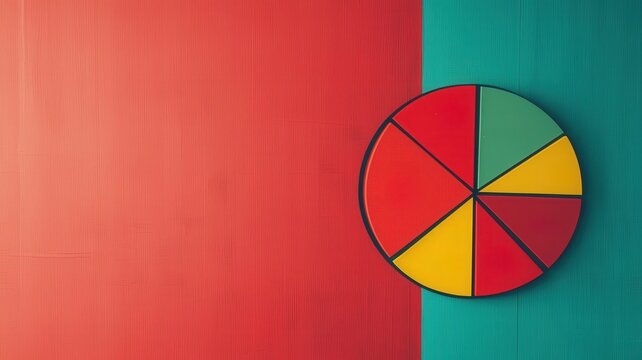 pension support planning concept. Colorful pie chart on a wooden surface with contrasting red and green backgrounds, creating a vibrant visual contrast. - Powered by Adobe