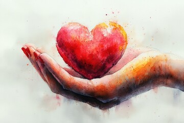 Hand Holding Vibrant Heart Watercolor Art for Love Themes
