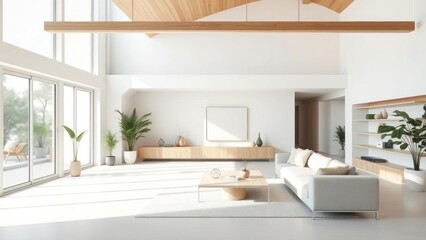 Modern Minimalist Living Room Design: Sunlit Interior with Light Wood Accents