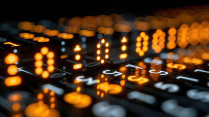 Digital display of binary code representing data flow with glowing orange lights. intricate patterns create sense of technology and innovation