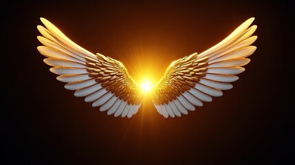 Obraz premium Golden wings glowing softly with divine energy under a serene sky