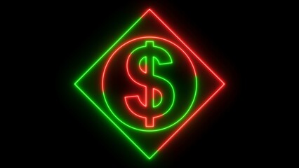 neon dollar illustration icon on black background.