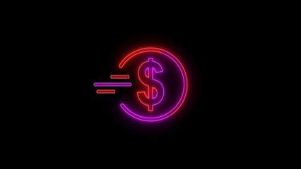 neon dollar illustration icon on black background.