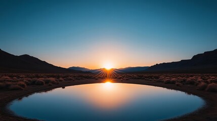 Radiant aura illuminating a tranquil desert at sunset