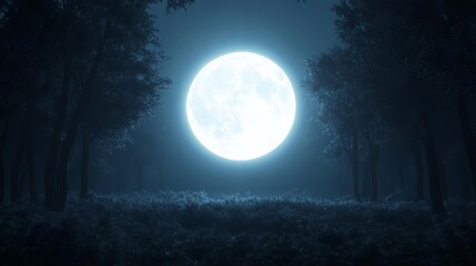 Fototapeta premium Radiant aura illuminating a peaceful forest under the light of a full moon
