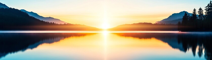 Fototapeta premium Radiant aura illuminating a peaceful lake at sunrise