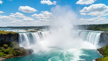 Fototapeta premium Majestic waterfall cascading from blue skies, nature's beauty