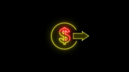 neon dollar icon and cash out sign illustration on black background.