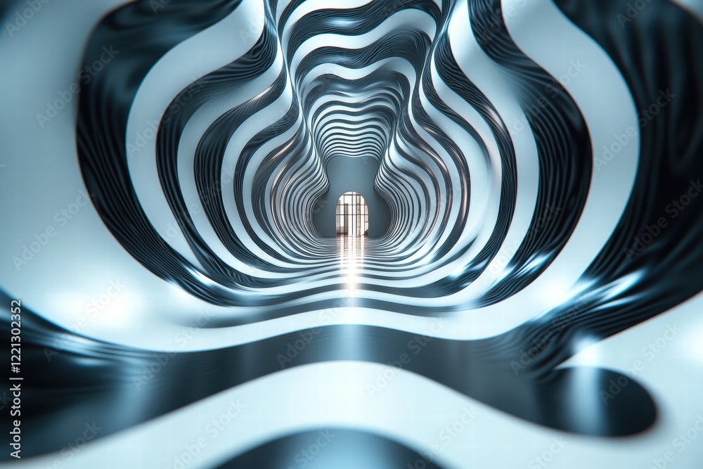 Poster symmetrical wave pattern creates a mesmerizing tunnel effect illuminated by soft light