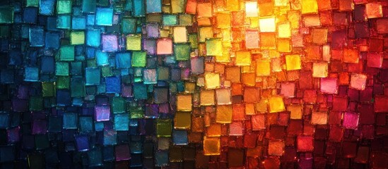 Mesmerizing mosaic of vibrant multicolored tile patterns and gradient abstract backgrounds with geometric prismatic and kaleidoscopic design elements  surreal digital composition featuring playful