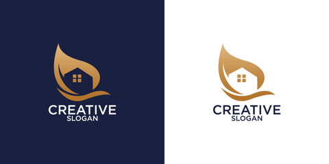 Obraz premium abstract house and leaves logo design vector 