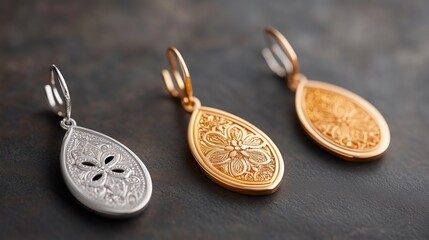 Fototapeta premium These exquisite handmade earrings feature intricate floral patterns on silver and gold metal