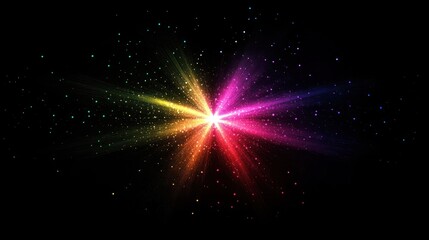 Colorful and Vibrant Exploding Firework Burst Illuminating the Night Sky in a Radiant Cosmic Spectacle of Dazzling Lights Sparks and Brilliant Colors Against a Dark Background