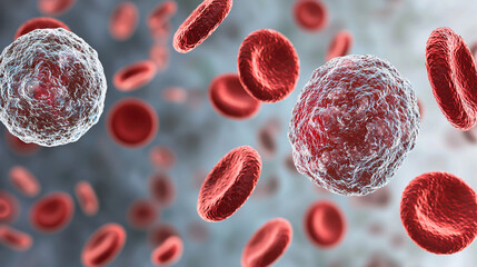 Fototapeta premium White blood cells protect while red blood cells flow smoothly, reflecting peaceful defense. 