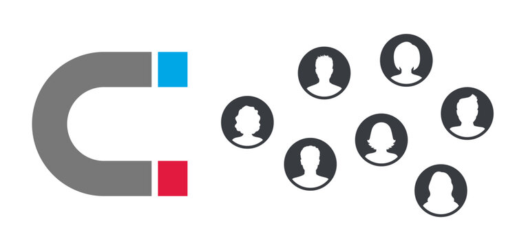 Customer acquisition and retention concept, magnet attract audience, marketing strategy attracting potential clients
