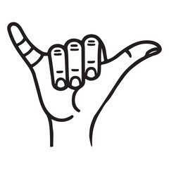Hang Loose Hand Gesture Line Art Vector Illustration