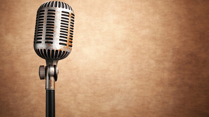 Fototapeta premium Rustic Vintage Microphone with Textured Brown Background