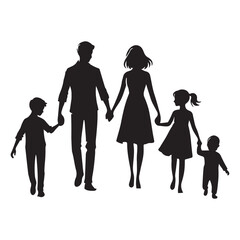 Family Silhouette Walking Hand in Hand Vector Illustration