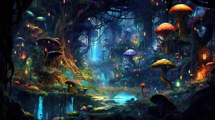 Naklejka premium Enchanted Forest Wonderland: A Dreamlike Landscape