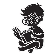 Silhouette of Boy Reading with Glasses