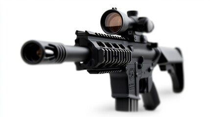 Close-up of a Modern Black Rifle with Scope