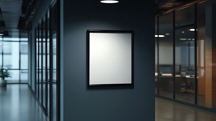 corridor in the office building empty3d render  frame mockup design. Luxury Office Interior with Greenery and Sophisticated Decor frame mockup design. 3d mockup design