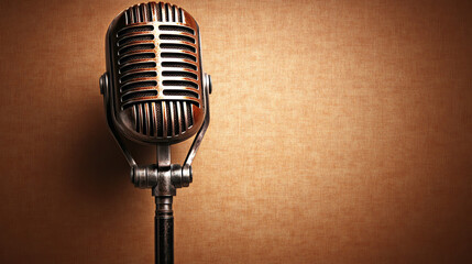 Fototapeta premium Rustic Vintage Microphone with Textured Brown Background