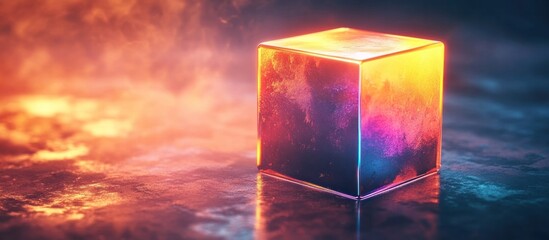 Glowing Cube Surrounded by Vibrant Bokeh Lights in Futuristic Dreamscape   Abstract Digital Art Concept with Iridescent Gradients Geometric Shapes and Ethereal Atmosphere