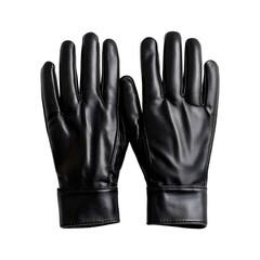 Faux Leather Gloves in Classic Black Isolated on Transparent Background