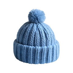 Woolen Beanie in Pale Blue with Pom-Pom Isolated on Transparent Background